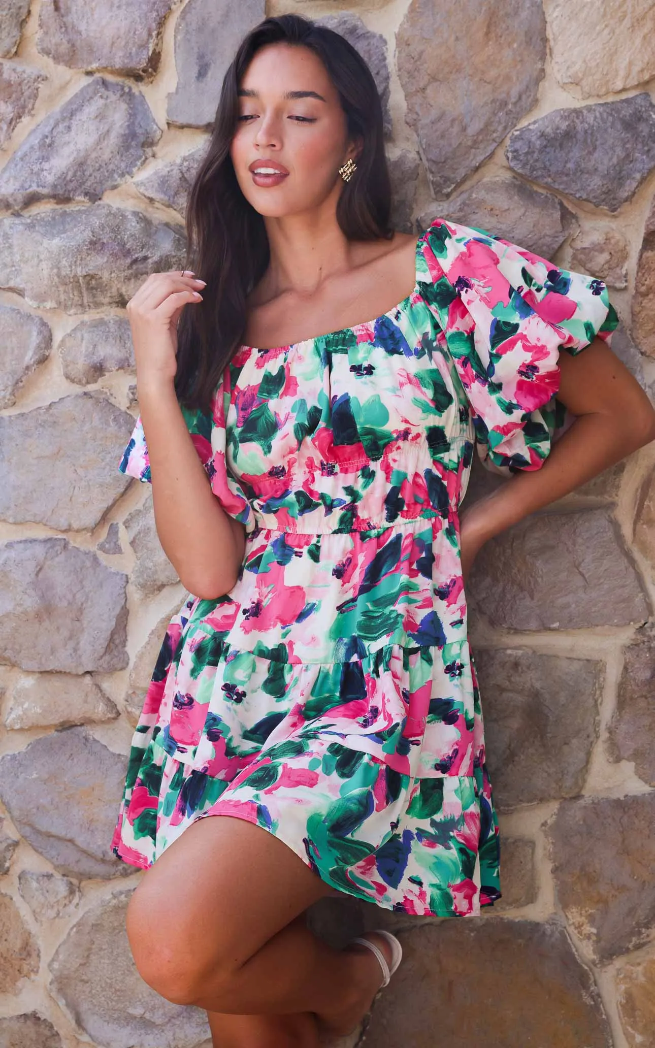 Dasha Mini Dress - Pink Green Floral