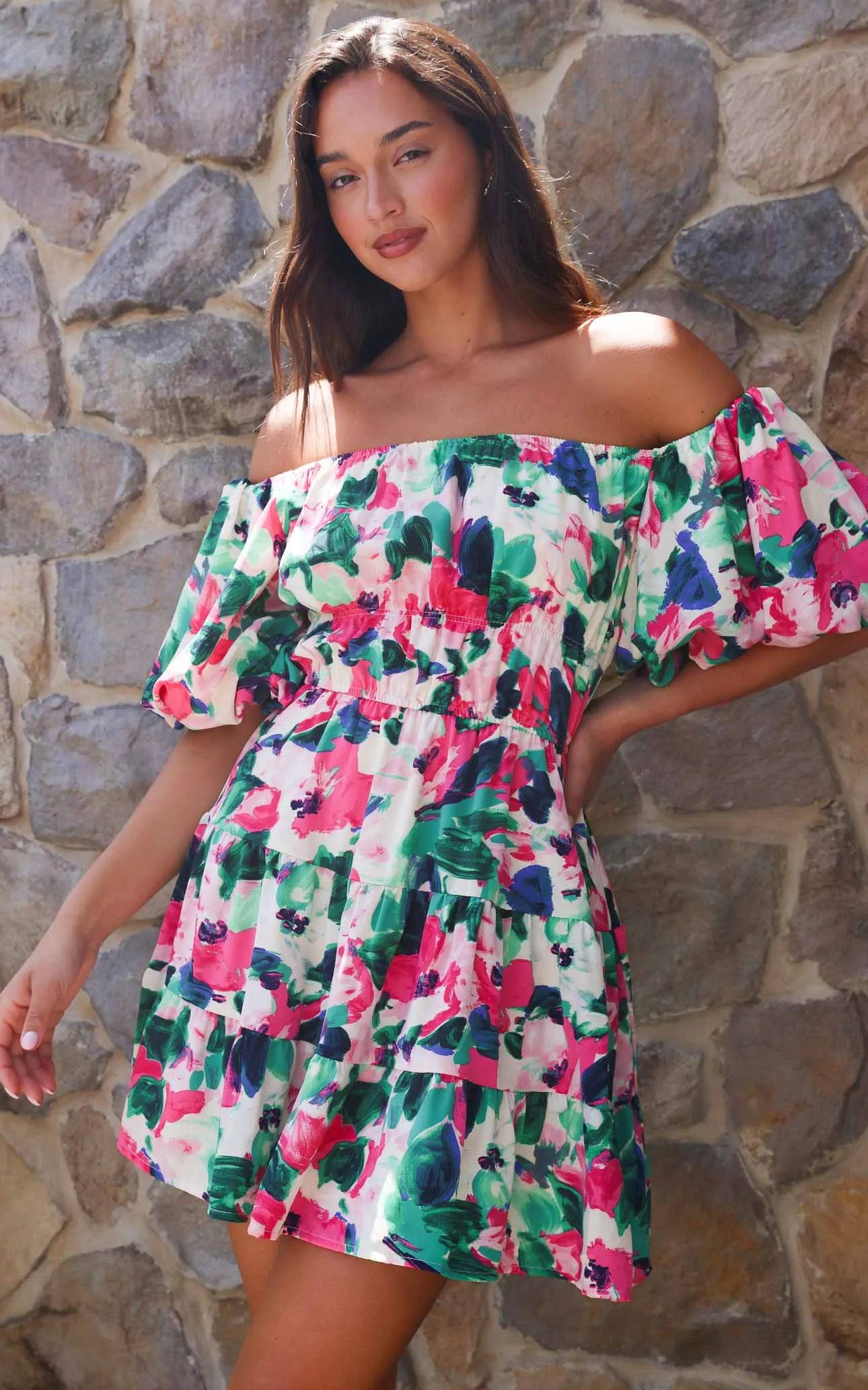 Dasha Mini Dress - Pink Green Floral
