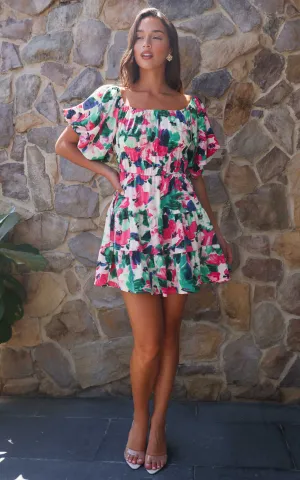 Dasha Mini Dress - Pink Green Floral