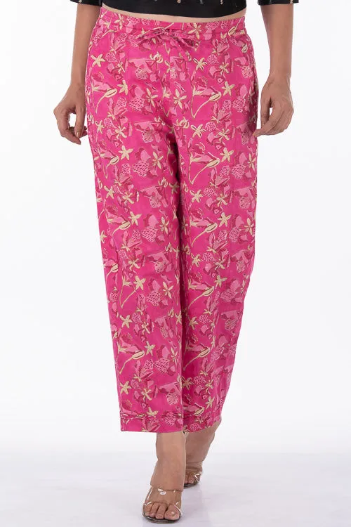 Dharan "Gulista Straight Pant" Pink Block Printed Straight Pants
