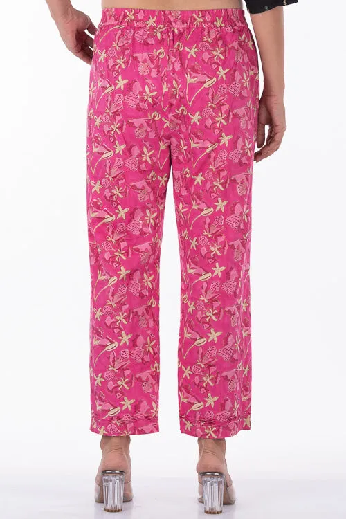 Dharan "Gulista Straight Pant" Pink Block Printed Straight Pants