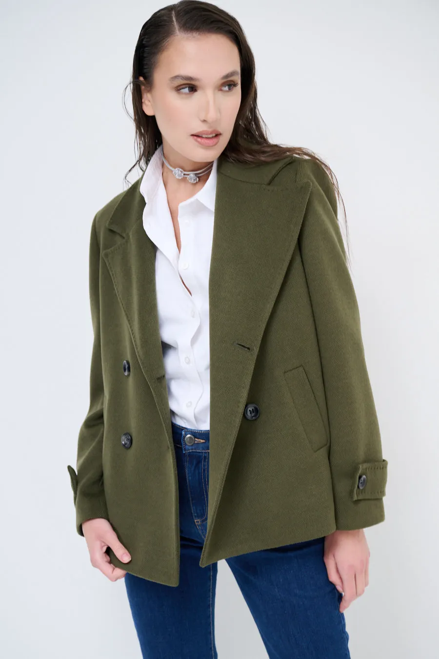 Double-breasted wool blend coat wholesale