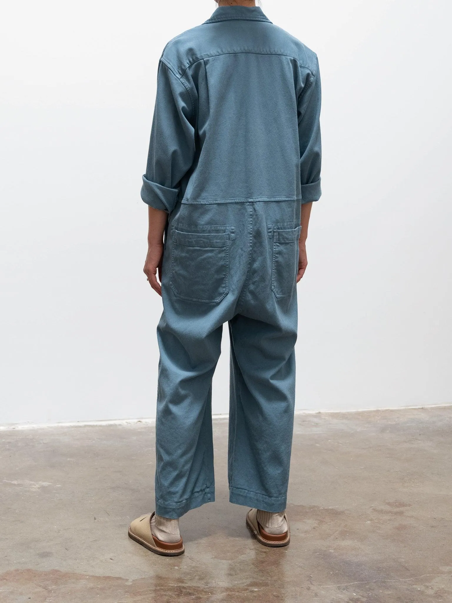 Garment Dyed Lyocell Cotton Stretch Jumpsuit - Smokey Blue