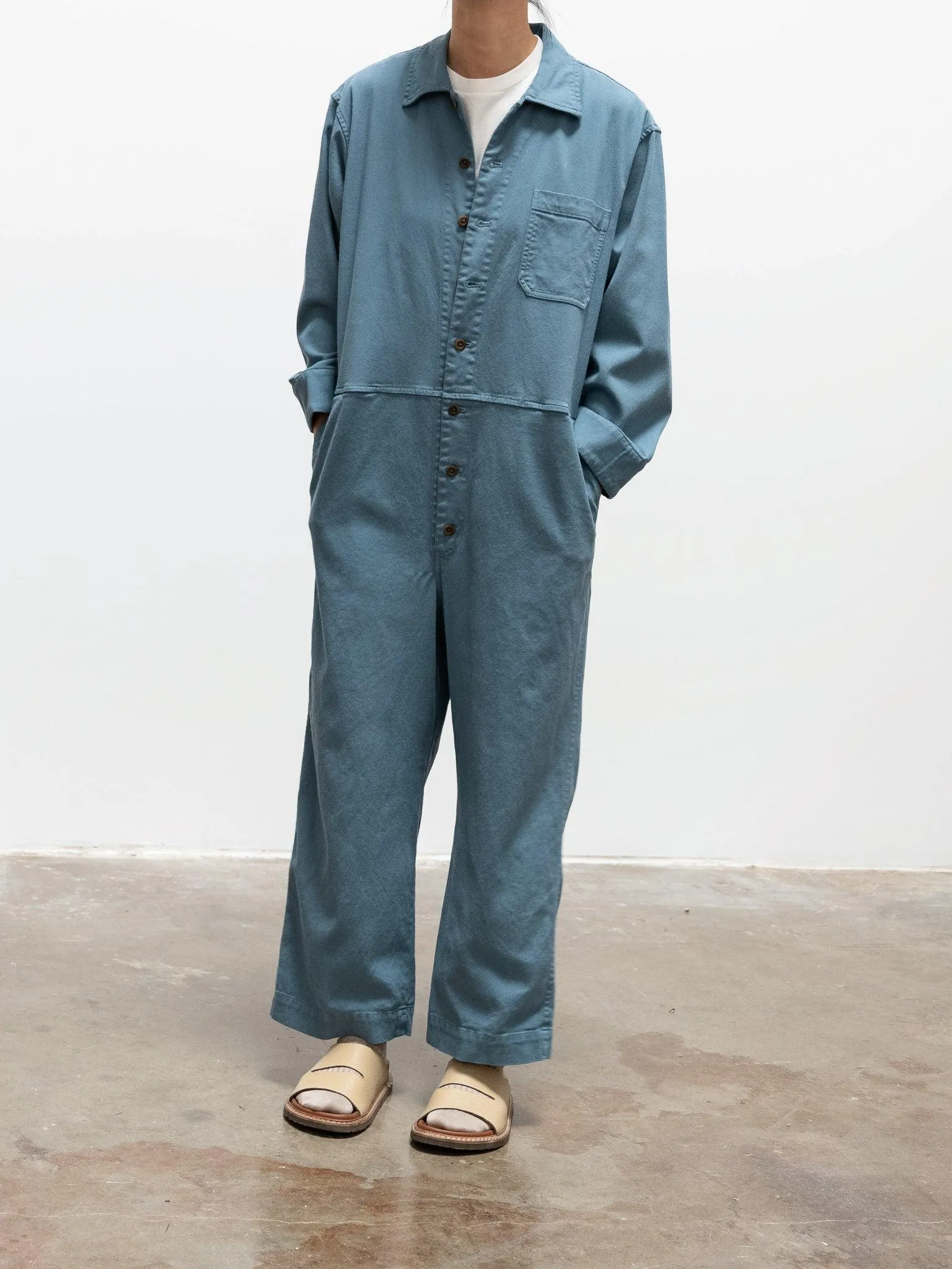 Garment Dyed Lyocell Cotton Stretch Jumpsuit - Smokey Blue