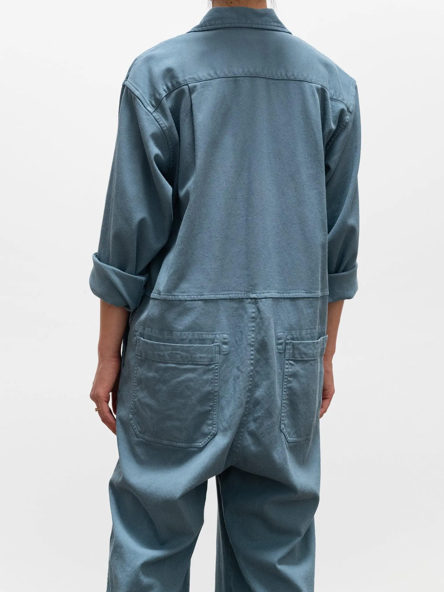 Garment Dyed Lyocell Cotton Stretch Jumpsuit - Smokey Blue