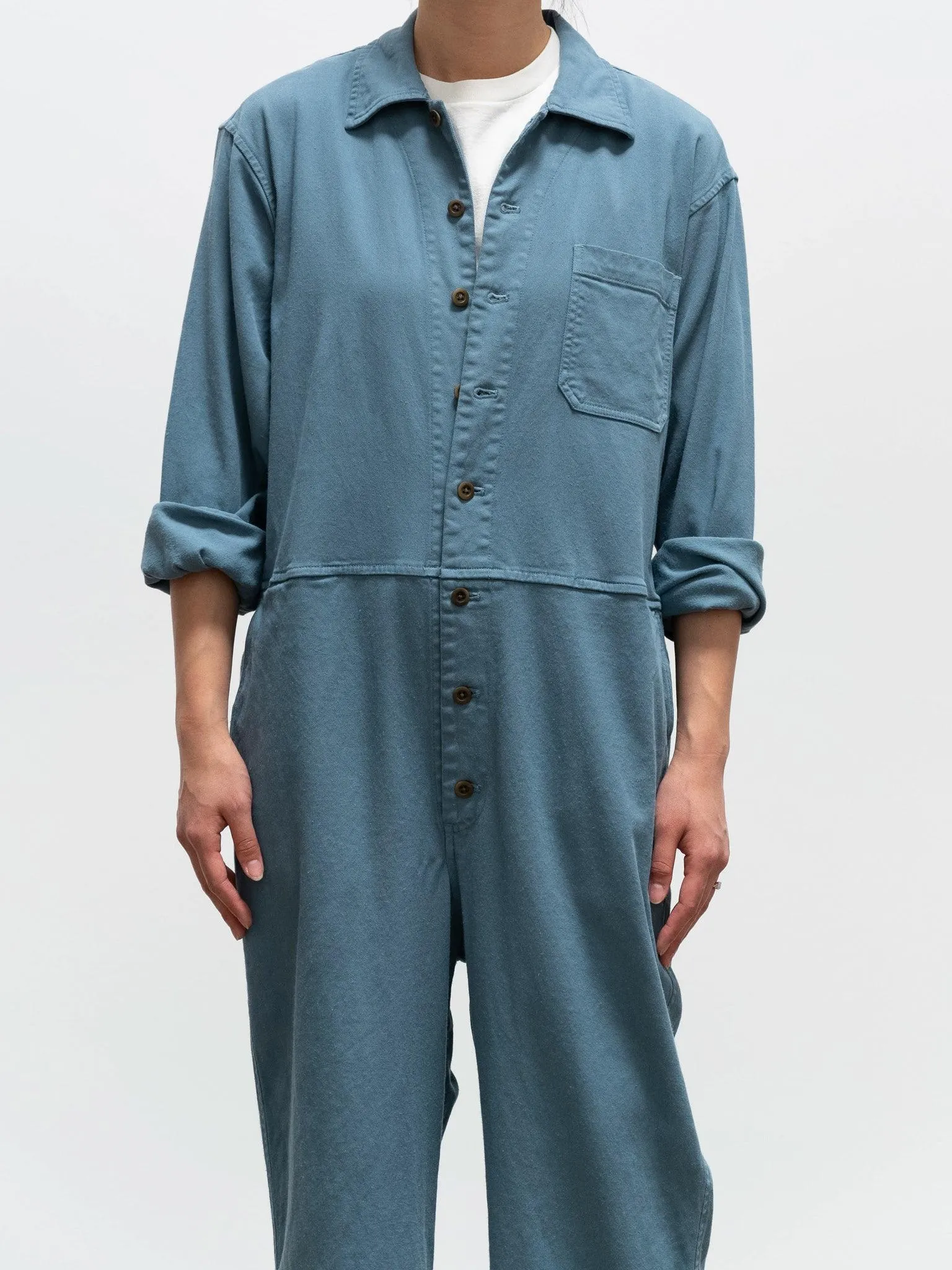 Garment Dyed Lyocell Cotton Stretch Jumpsuit - Smokey Blue