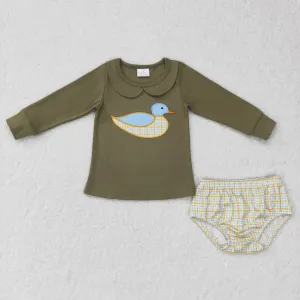 GBO0186 girls green duck tops bummies sets
