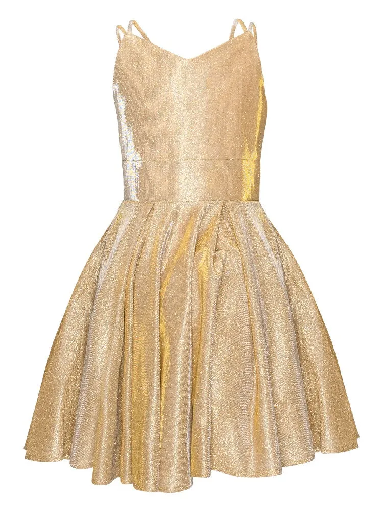 Girls Glitter Metallic Double Strap Party Dress Size 12
