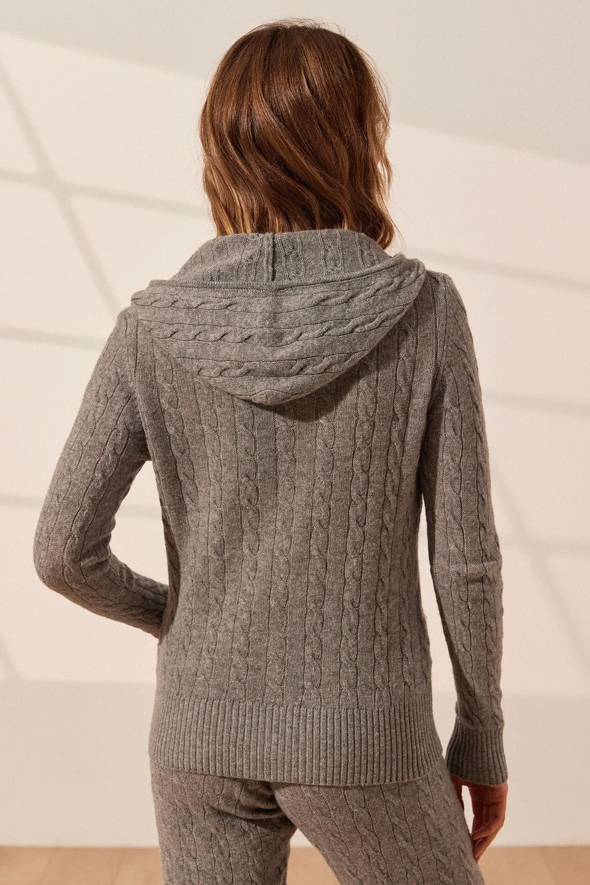 Gray Cashmere and Wool Amelia Women's Hooded Cardigan