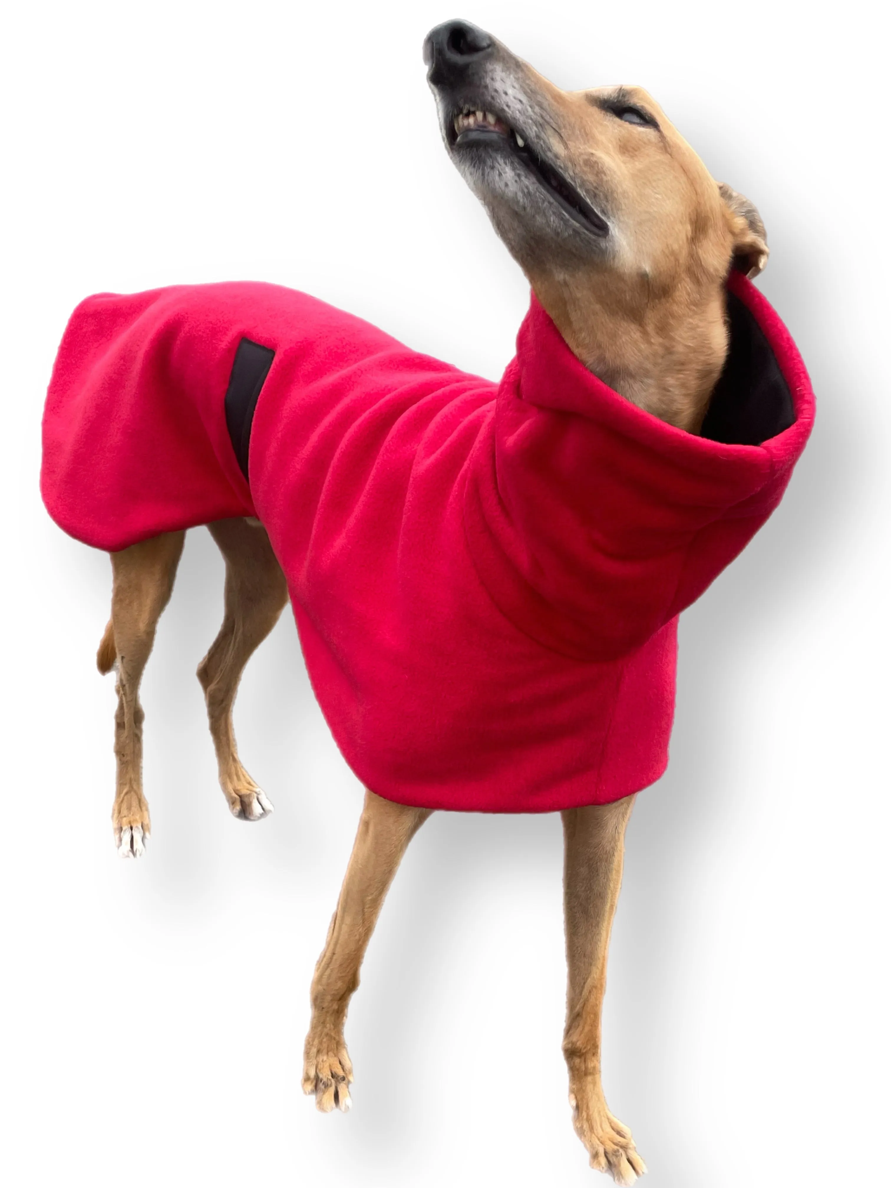 Greyhound deluxe style coat in luscious red washable extra thick double polar fleece