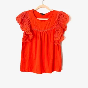 J. Crew Orange Pom Pom Eyelet Sleeve Top- Size XS