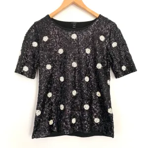 J.Crew Black Sequin Blouse with White Polka Dots- Size XXS