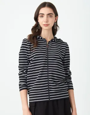 Light French Terry Striped Kanga Zip Hoodie Black Heather Gray