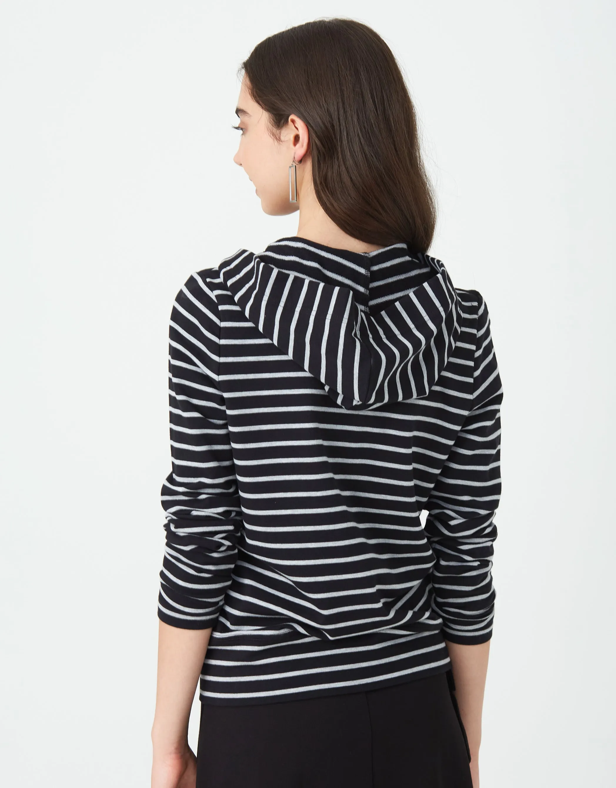 Light French Terry Striped Kanga Zip Hoodie Black Heather Gray