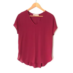 LOFT Solid Burgundy Short Sleeve Top- Size XS