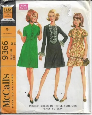 McCalls 9366 Ladies Dress Easy To Sew Vintage Sewing Pattern 1960s