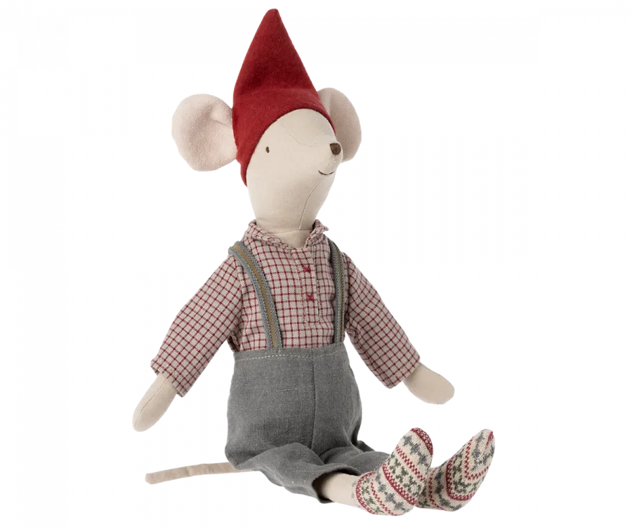 Medium Christmas Mouse, Boy - Overalls