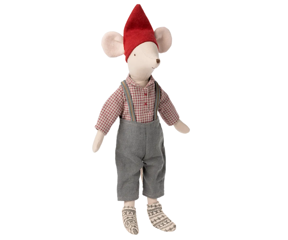 Medium Christmas Mouse, Boy - Overalls