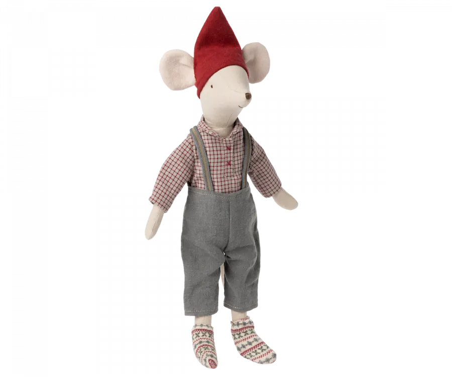 Medium Christmas Mouse, Boy - Overalls