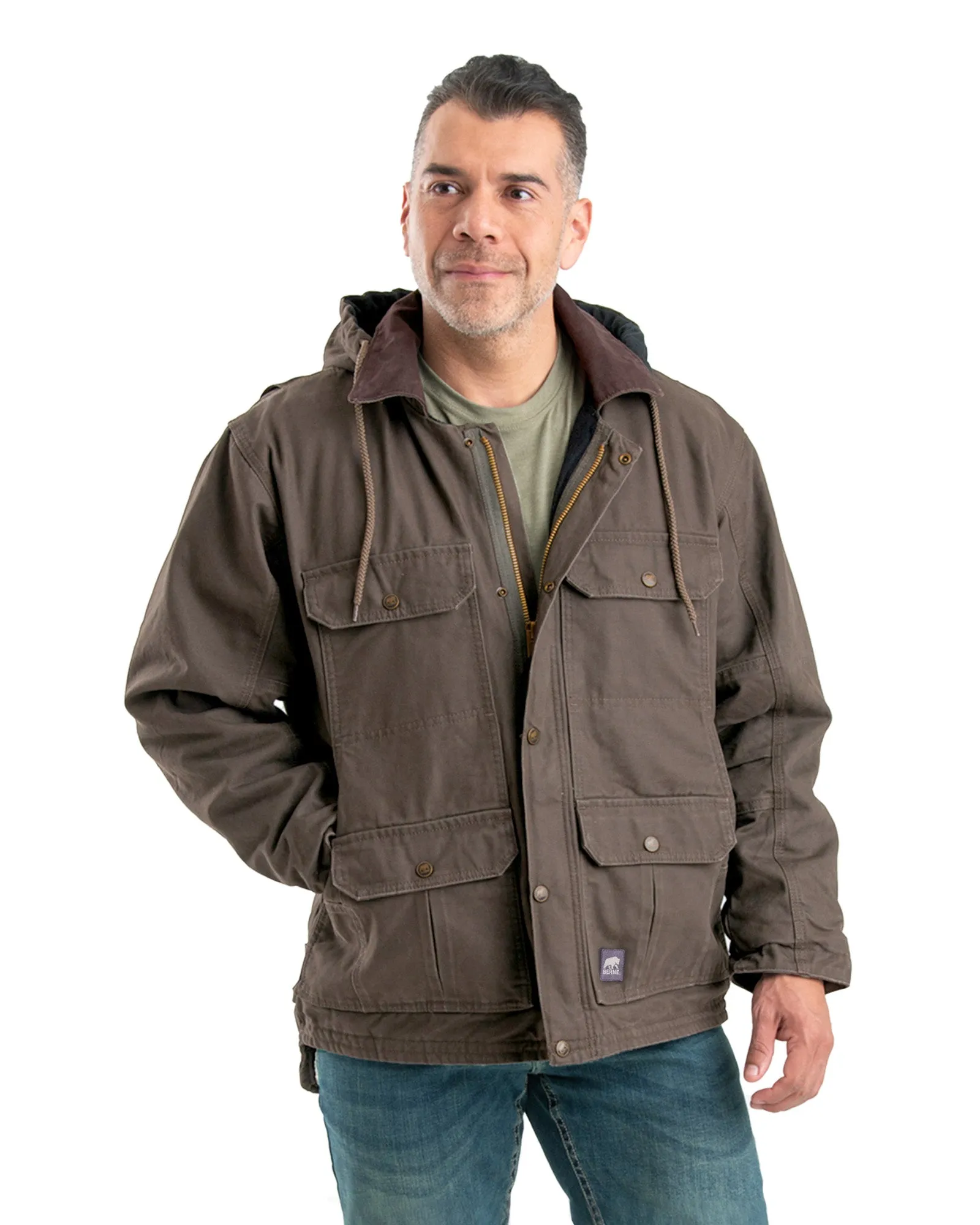 Men's Washed Duck Zip-Off Hooded Work Coat