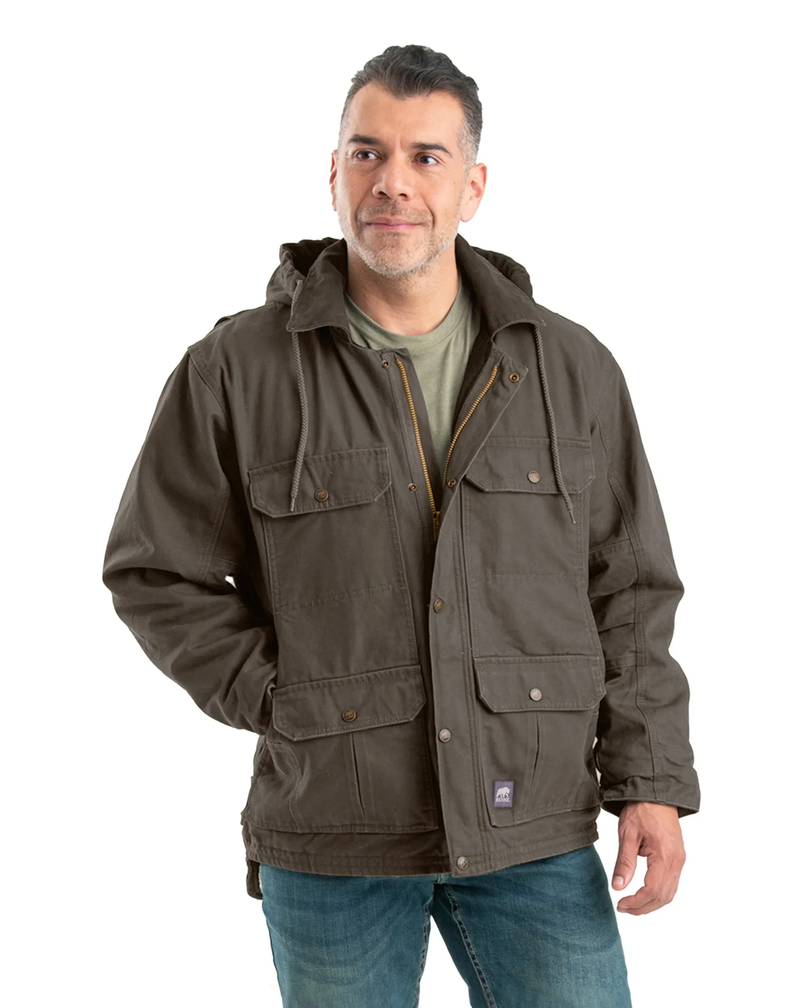 Men's Washed Duck Zip-Off Hooded Work Coat