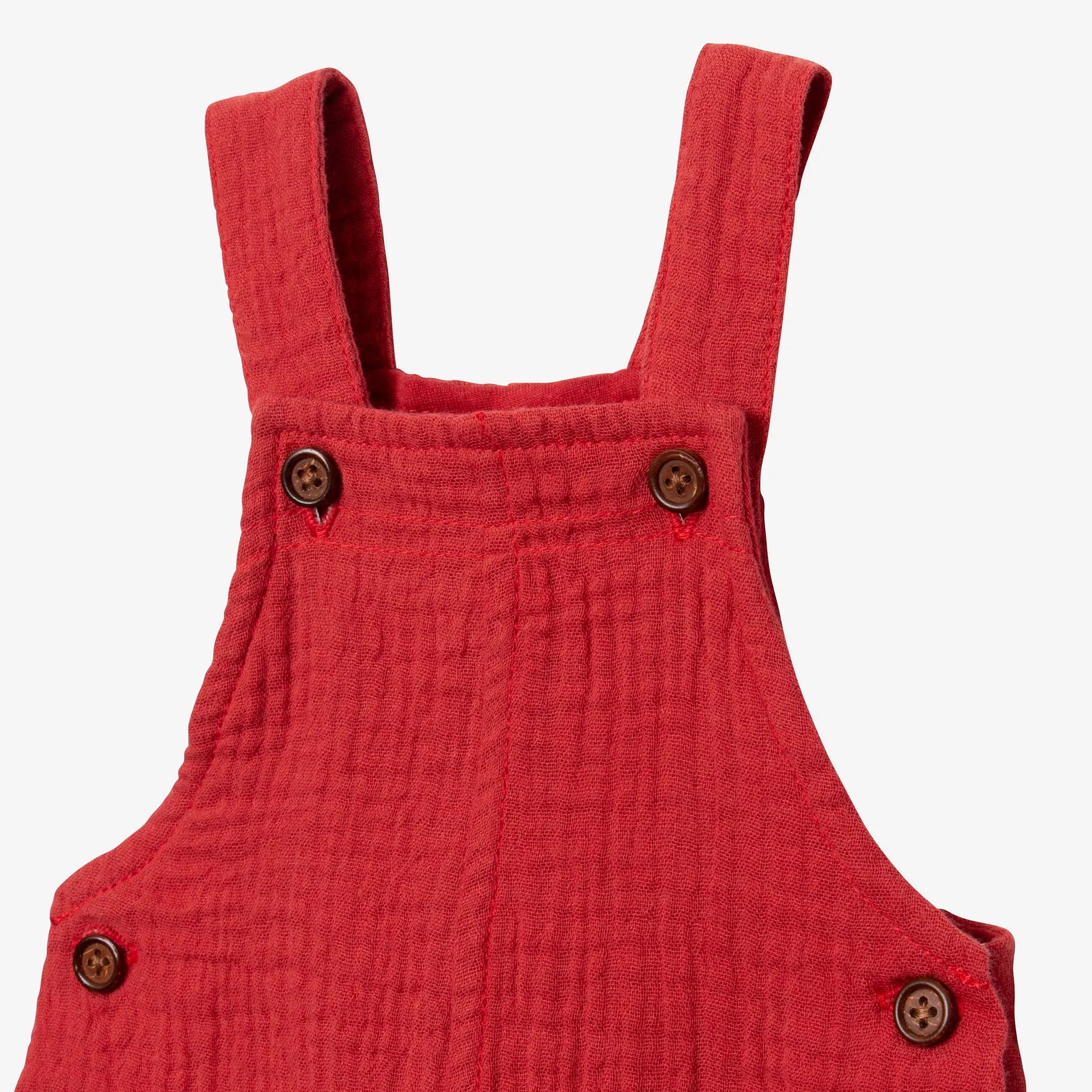Newborn boy clay-colored overalls