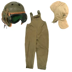 Original U.S. WWII Tanker Set - M38 Helmet & Goggles with Coveralls & Matching Hat