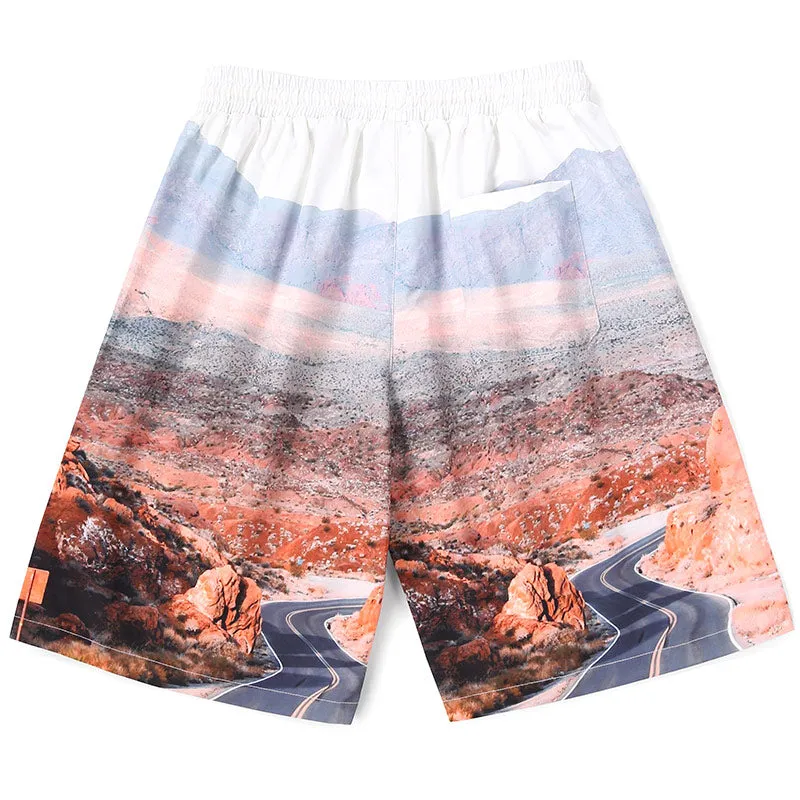 Personalized Scenery Print Loose Straight Shorts