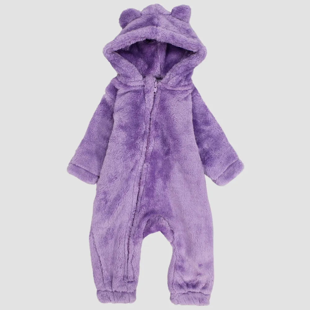 Purple Teddy Fleeced Hooded Onesie