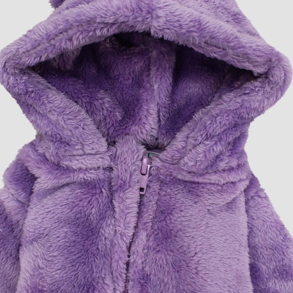 Purple Teddy Fleeced Hooded Onesie