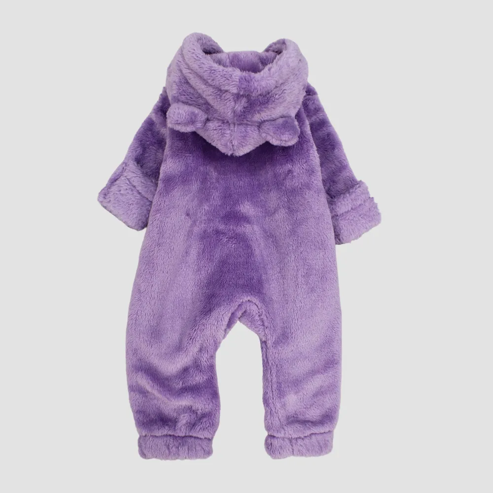 Purple Teddy Fleeced Hooded Onesie