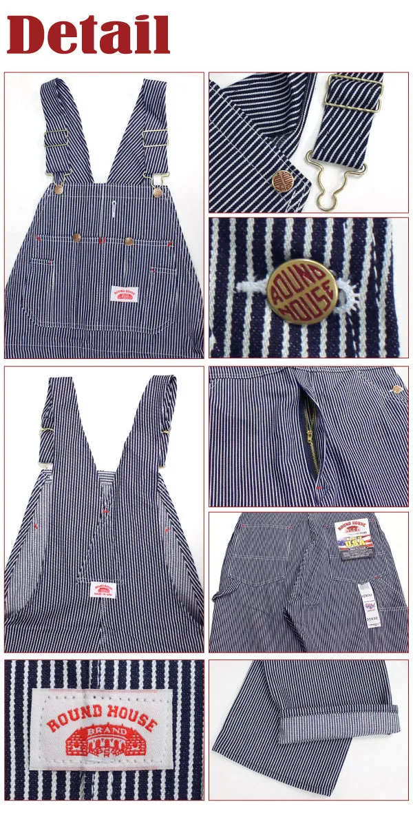 Round House Bibs #45 Vintage Hickory Stripe Overalls Railroad Engineer - Made In USA