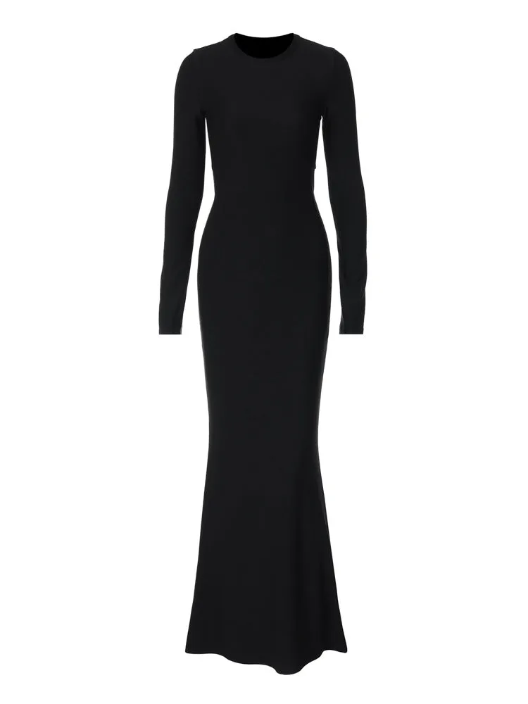 Round neck long sleeve long dress