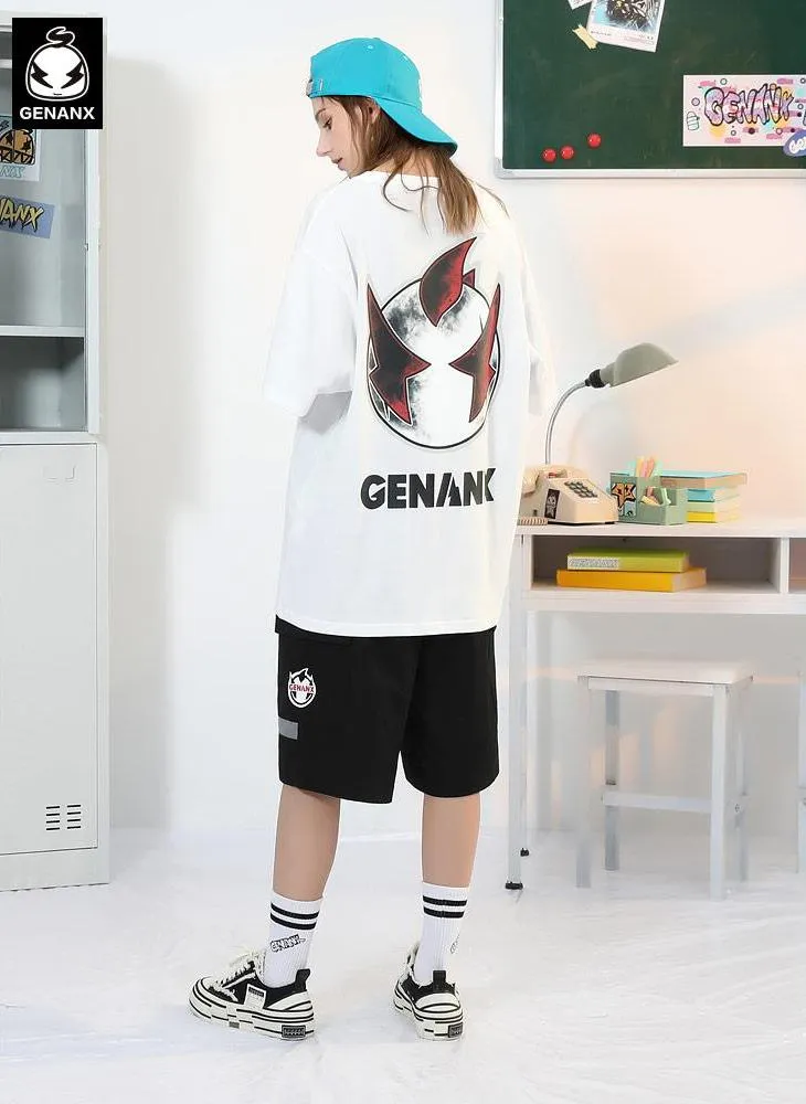 Safari Style Color Block Logo Print Straight Shorts