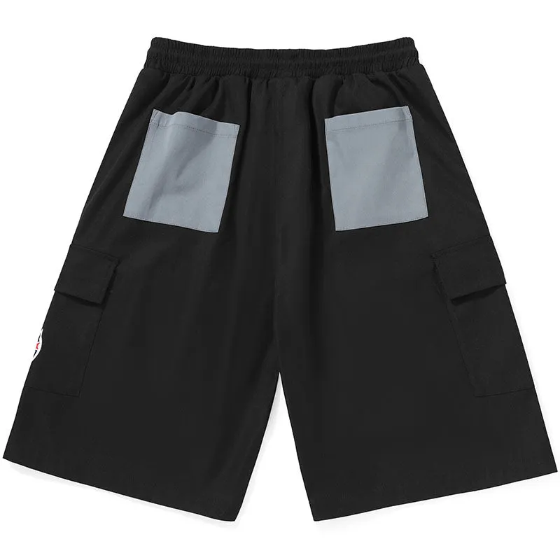 Safari Style Color Block Logo Print Straight Shorts