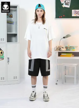 Safari Style Color Block Logo Print Straight Shorts