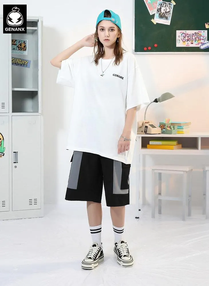 Safari Style Color Block Logo Print Straight Shorts