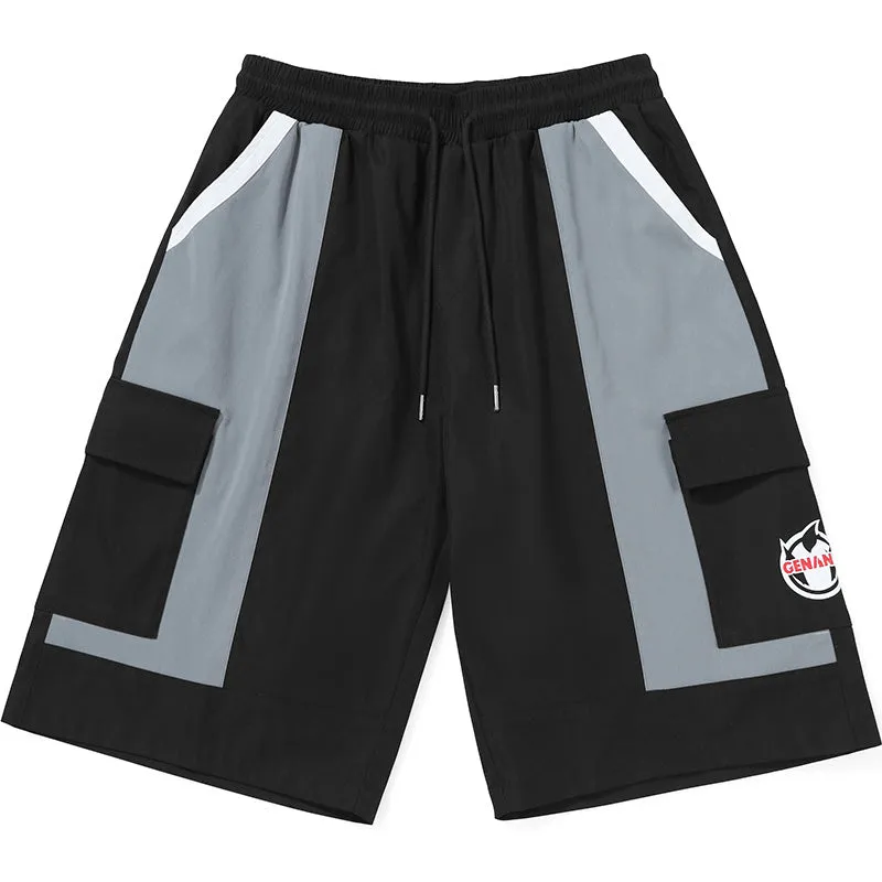 Safari Style Color Block Logo Print Straight Shorts