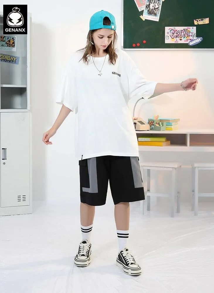Safari Style Color Block Logo Print Straight Shorts