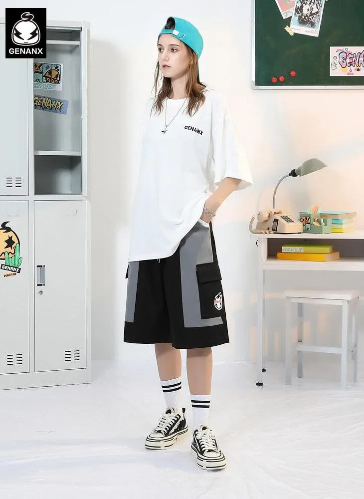 Safari Style Color Block Logo Print Straight Shorts