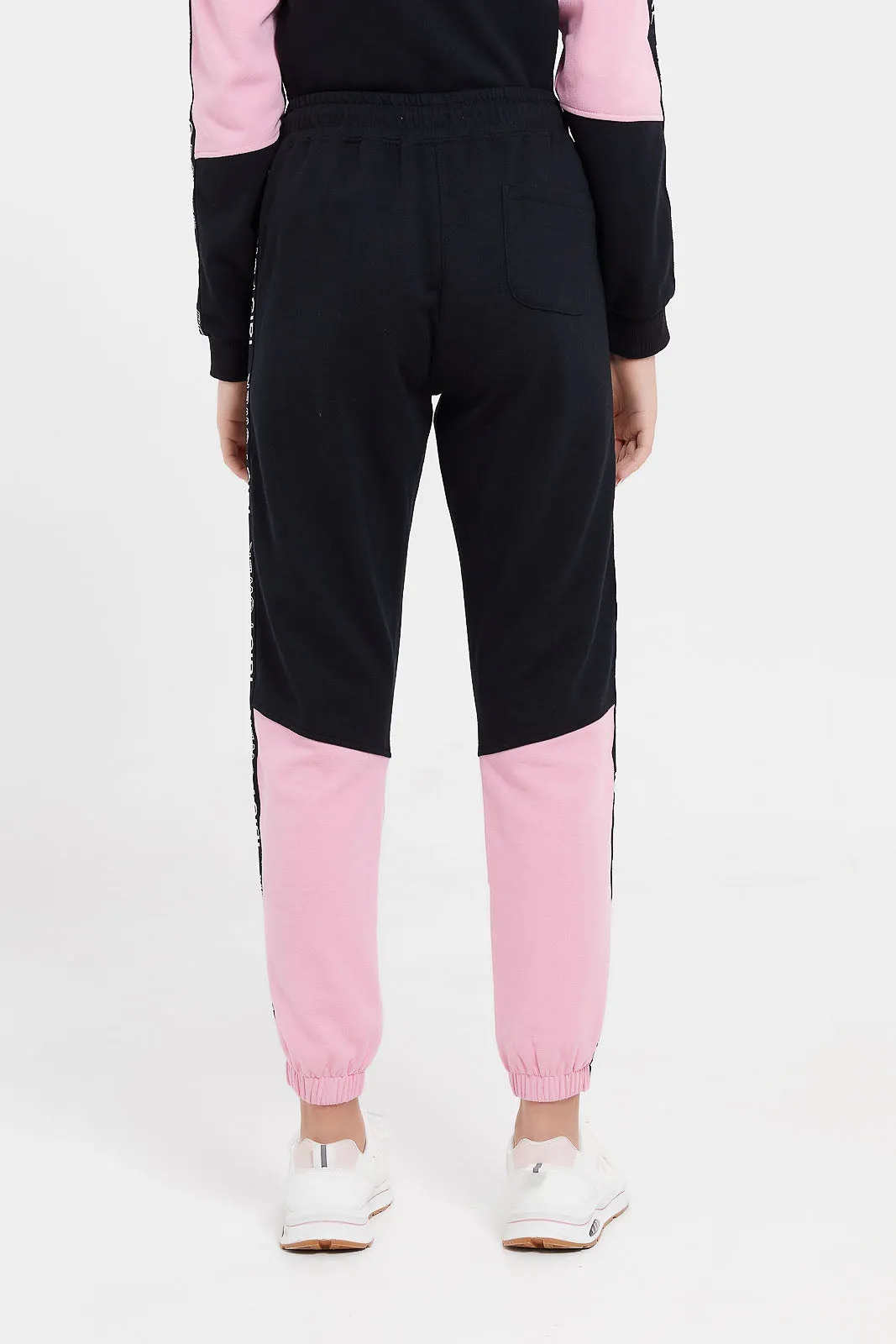 Senior Girls Black And Pink Colour Blocking Pants