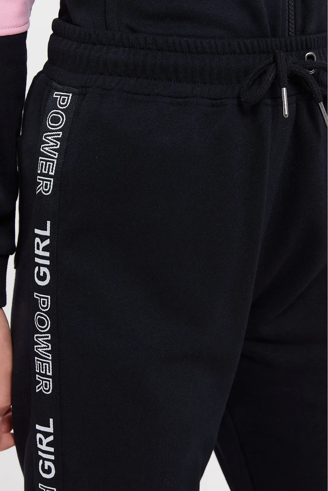Senior Girls Black And Pink Colour Blocking Pants