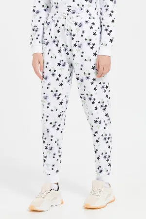 Senior Girls White Allover Print Track Pants