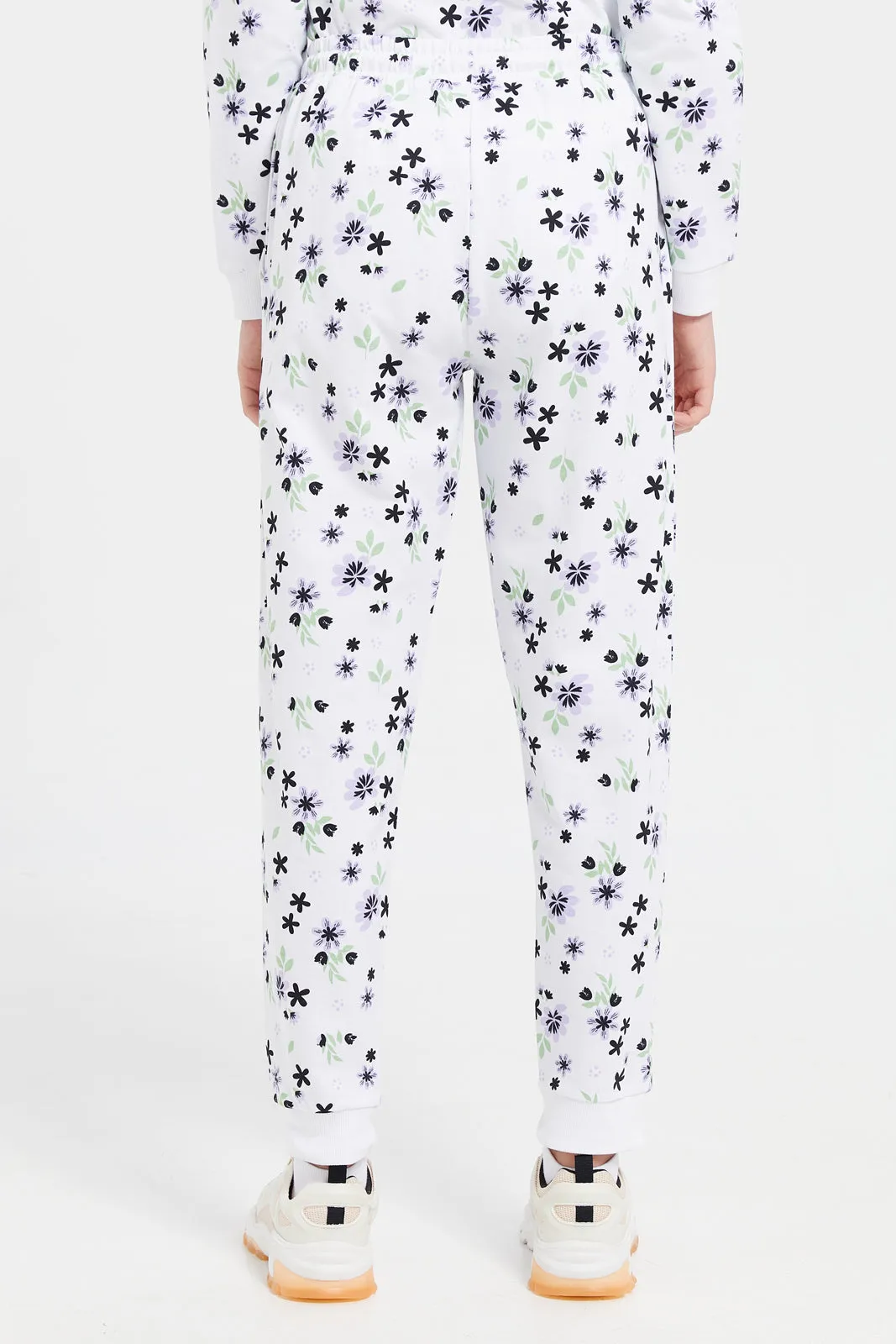 Senior Girls White Allover Print Track Pants