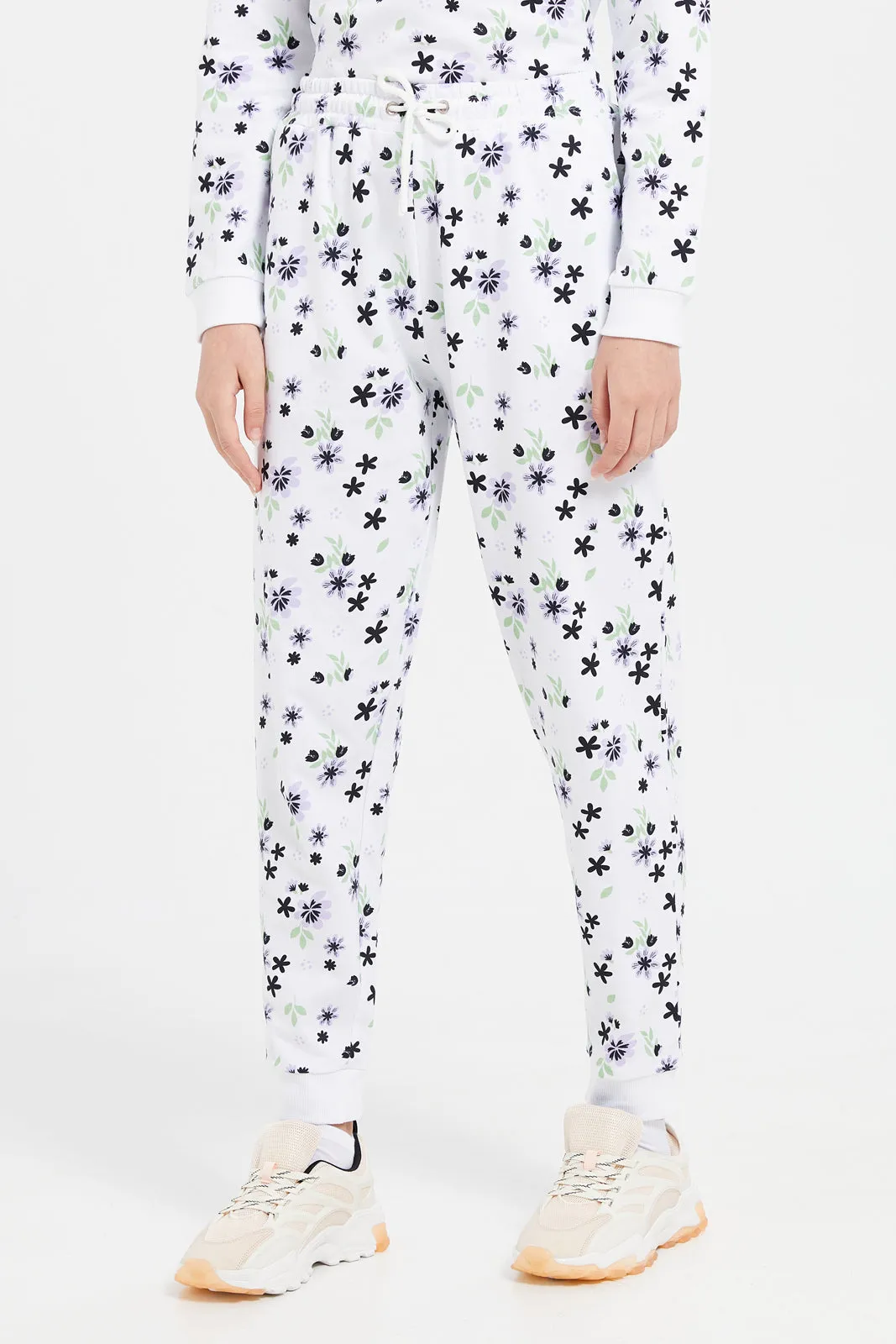 Senior Girls White Allover Print Track Pants