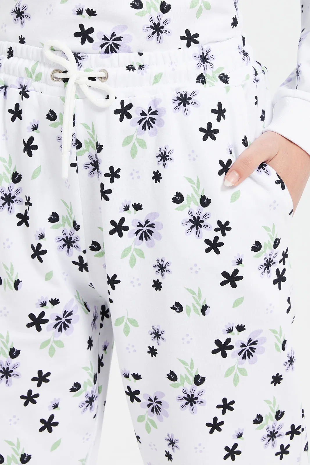 Senior Girls White Allover Print Track Pants