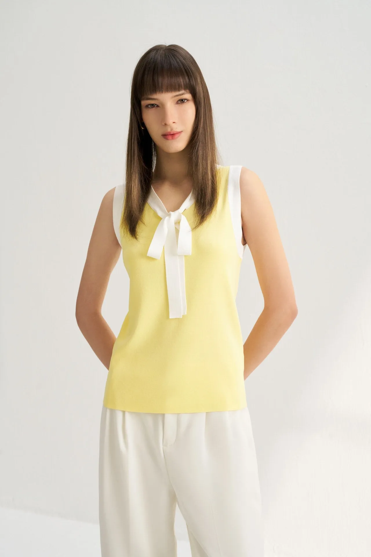 Sleeveless Ribbon Front Top