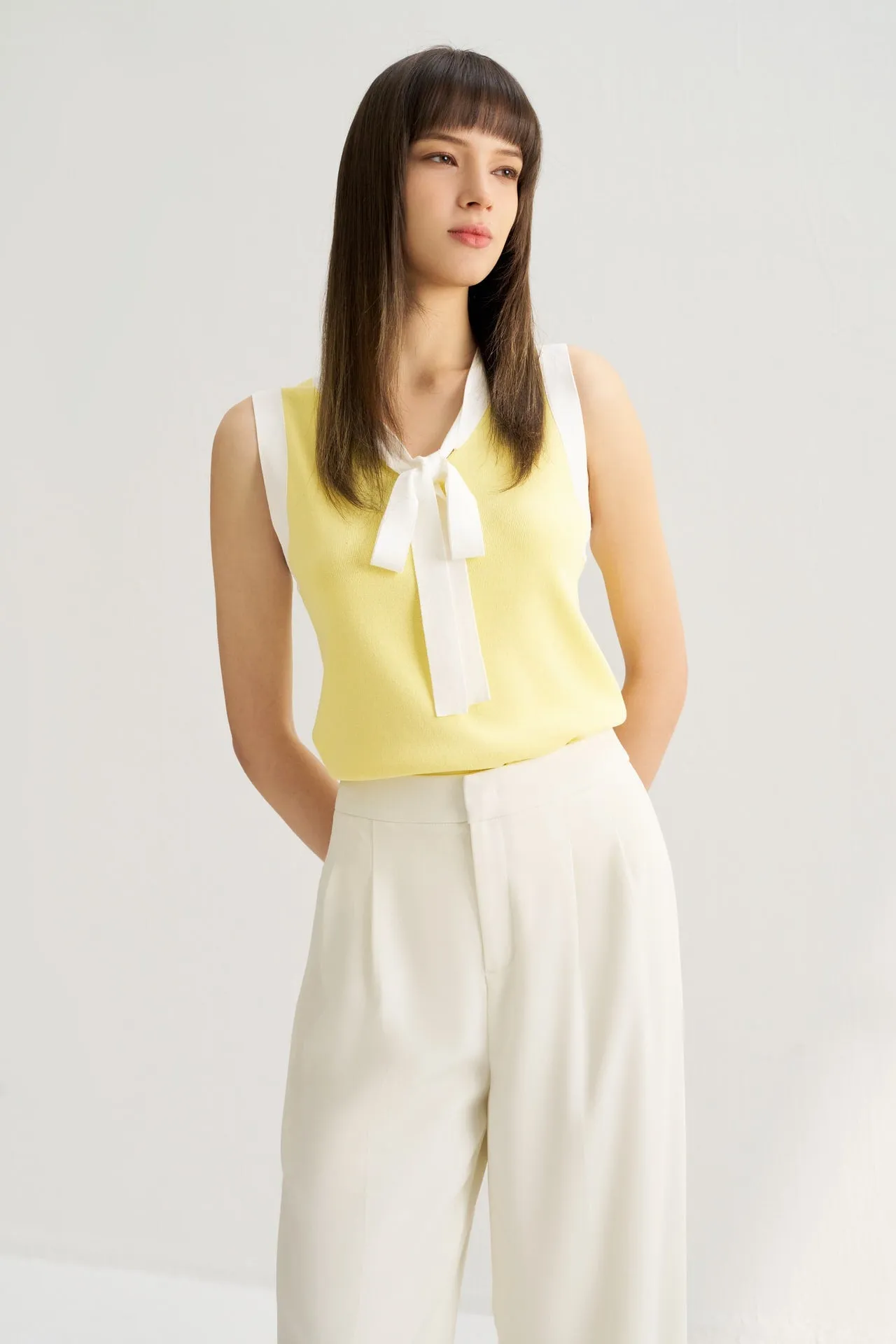 Sleeveless Ribbon Front Top