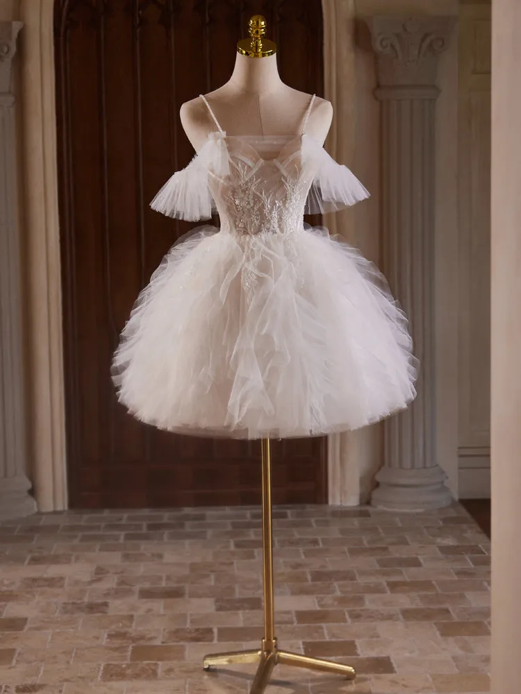 Sweet Ivory Spaghetti Straps Appliques Short Homecoming Dresses
