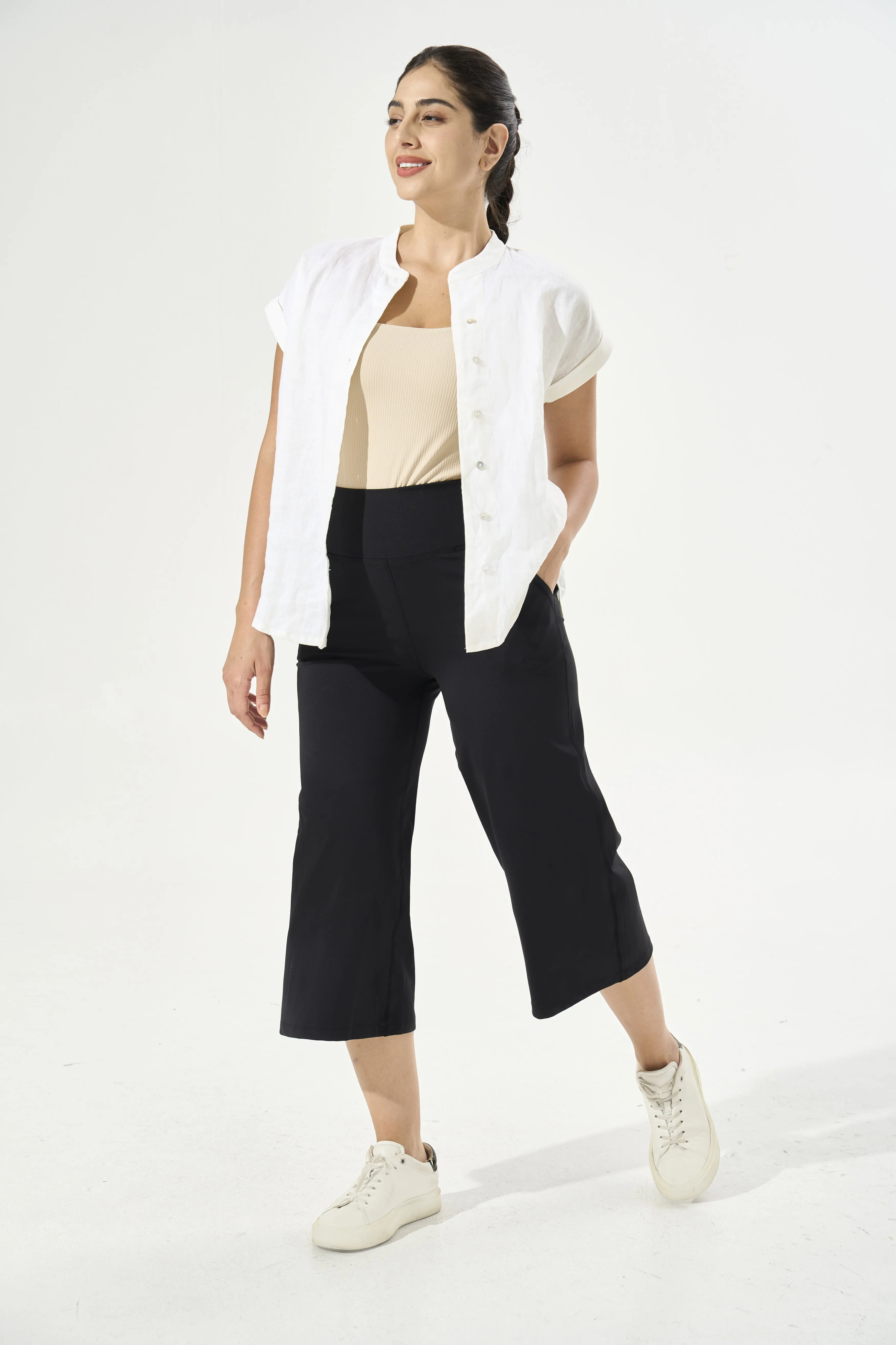 Tangs Display - [Petite Collection] Cooling & Buttery Soft Lush Cropped Pants With Stretchable Waistband & Pockets